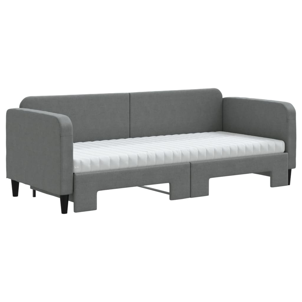 Sofá-cama c/ gavetão e colchões 80x200cm tecido cinzento-escuro