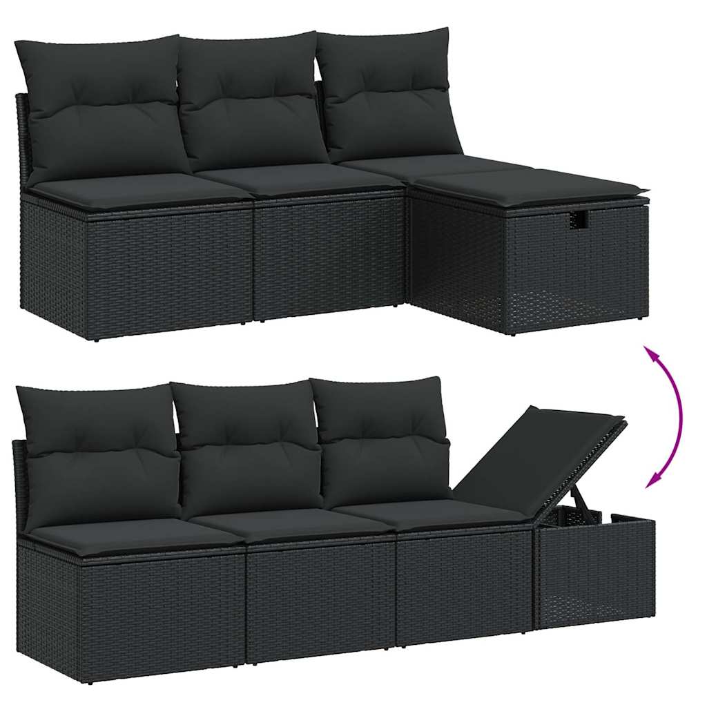7 Pcs conjunto de sofás p/ jardim c/ almofadões vime PE preto