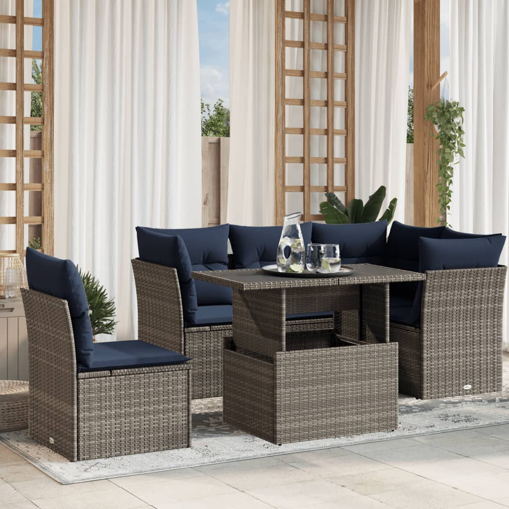 Conjunto de sofá de jardim com 6 peças e almofadas em rattan sintético cinza