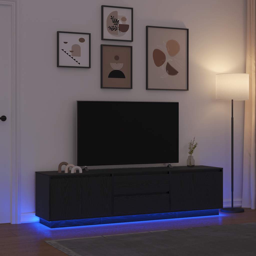 Móvel de TV com luzes LED 193,5x41x50 cm carvalho preto