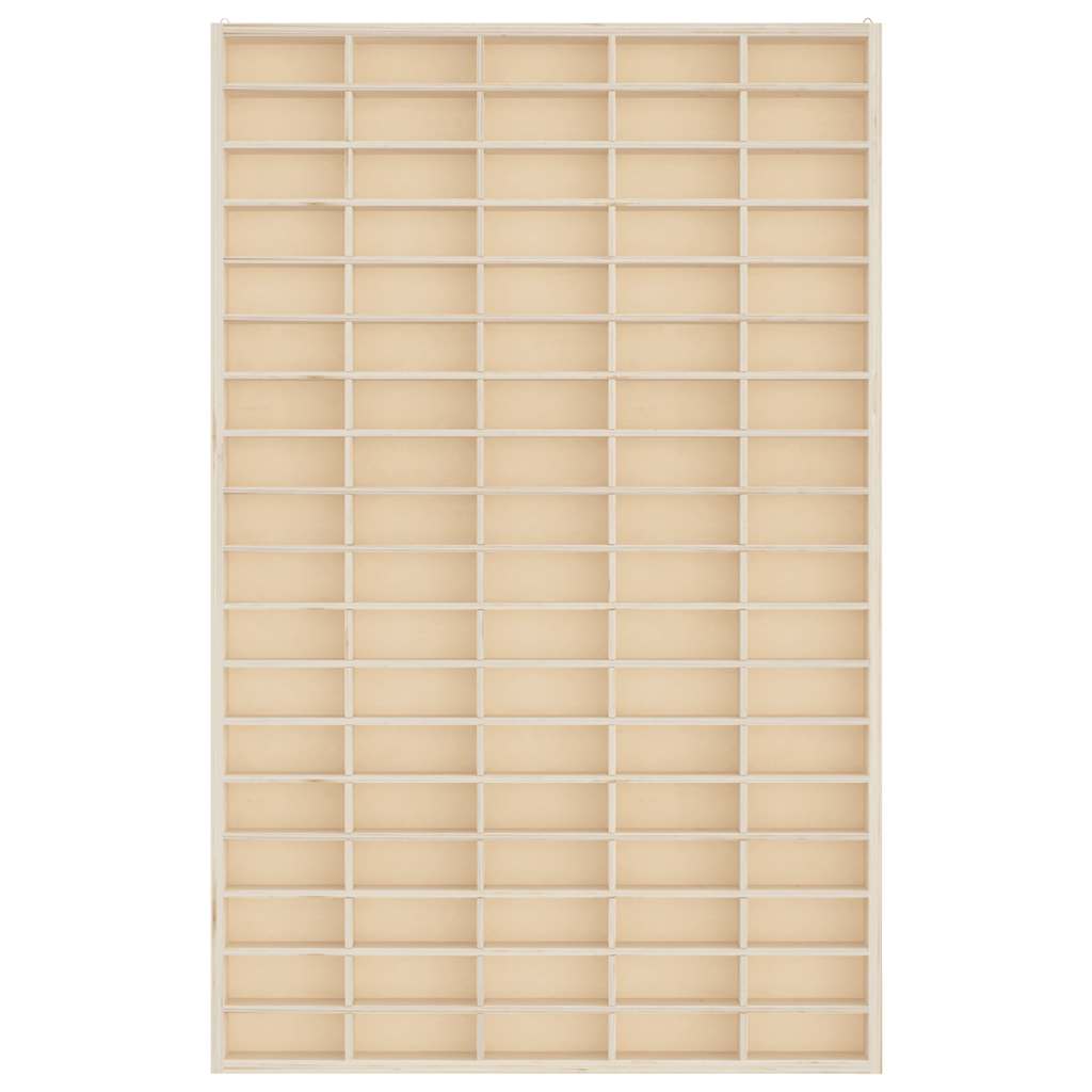 Vitrine de colecionador de madeira com 90 compartimentos 50,5x4,5x79cm