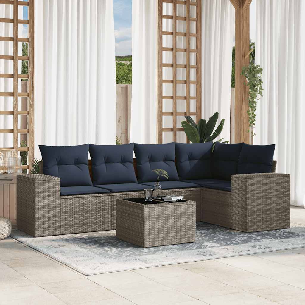 Conjunto de sofá de jardim com 6 peças e almofadas em rattan sintético cinza