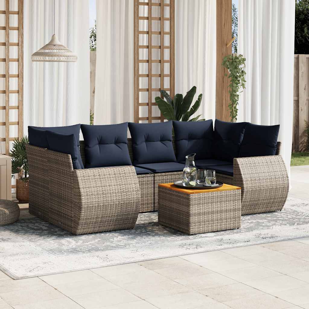 Conjunto de sofá de jardim com 7 peças e almofadas em rattan sintético cinza