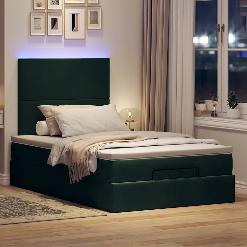 Estrutura de cama otomana com colchões verde escuro veludo