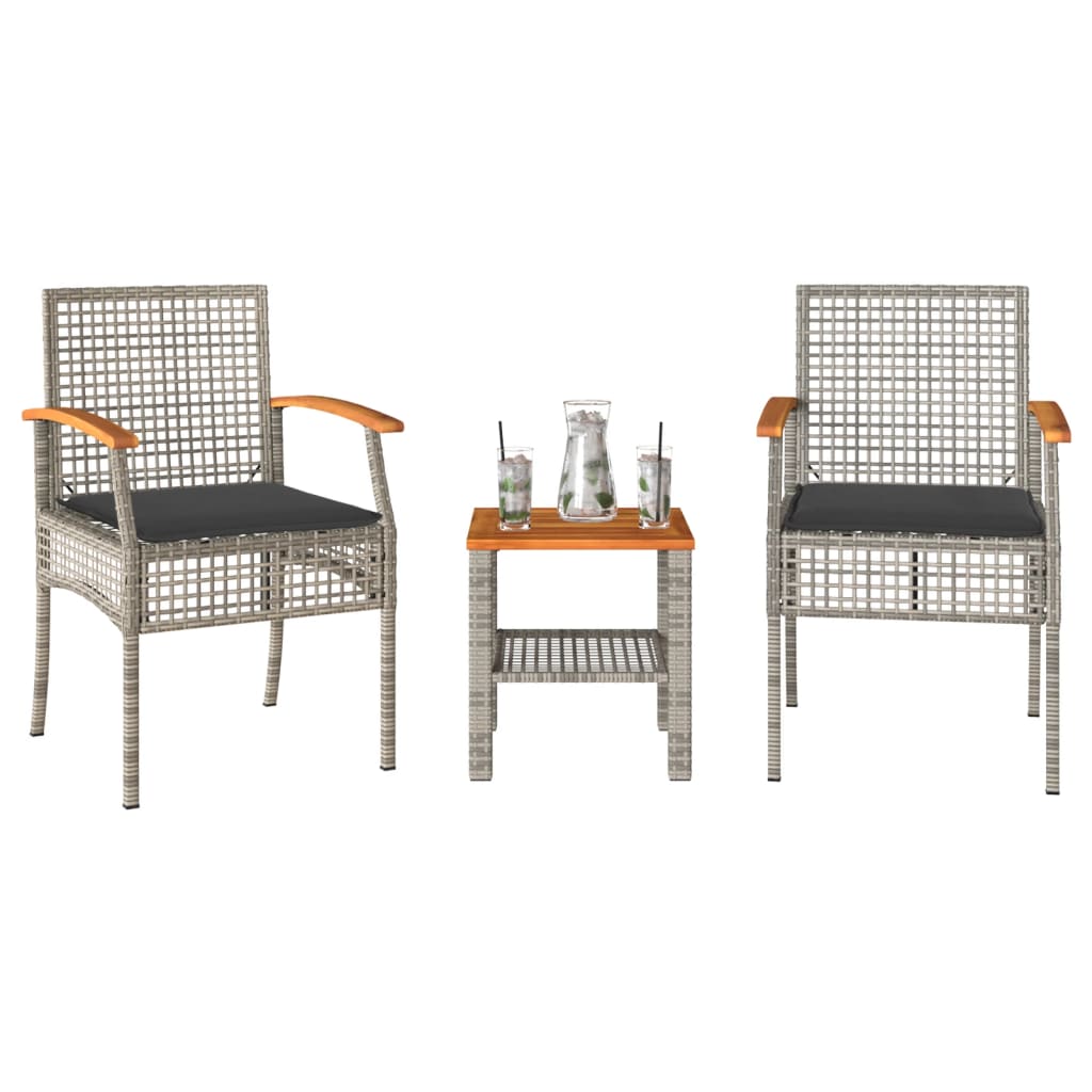 Conjunto de bistrô com almofadões 3 pcs vime PE e acácia cinza