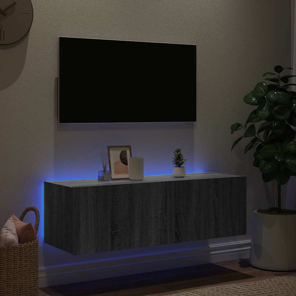 Móvel de parede p/ TV c/ luzes LED 100x35x31 cm cinzento sonoma