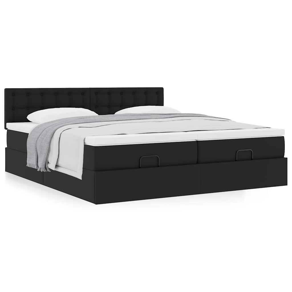 Estrutura de cama otomana com colchões pele artificial preta