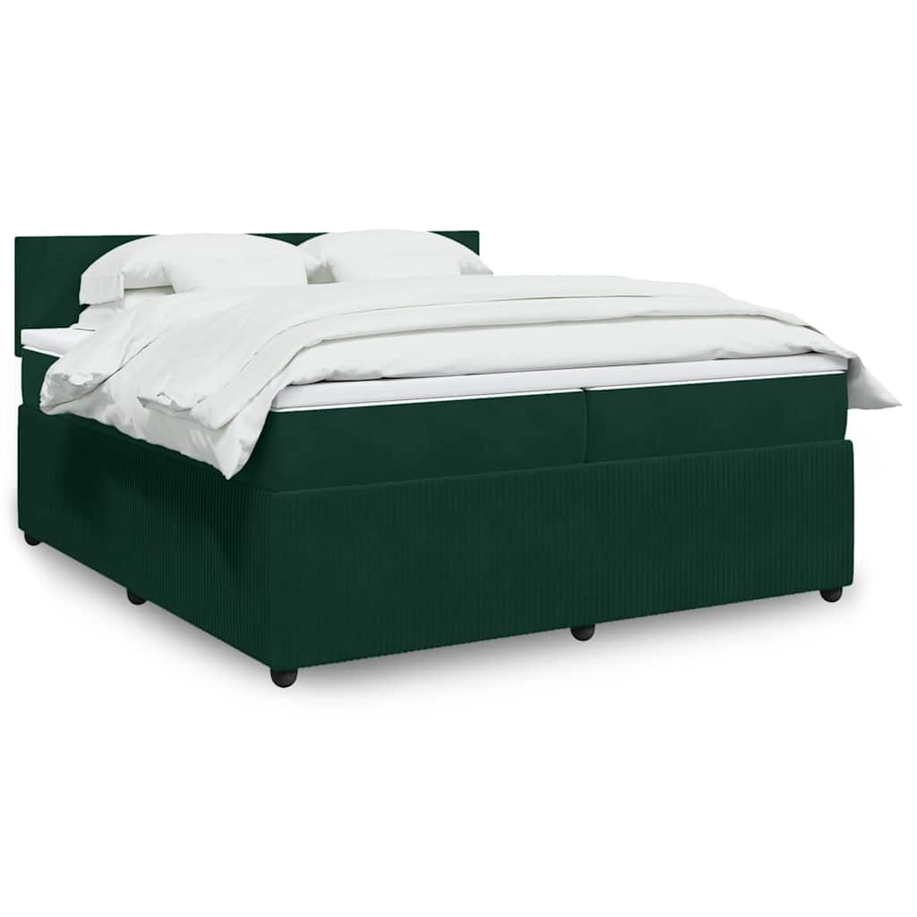 Cama com molas/colchão 200x200 cm veludo verde-escuro
