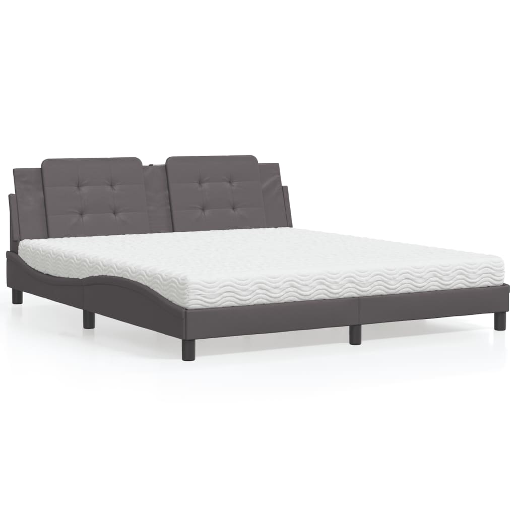 Cama com colchão zadar 180x200 cm couro artificial cinza
