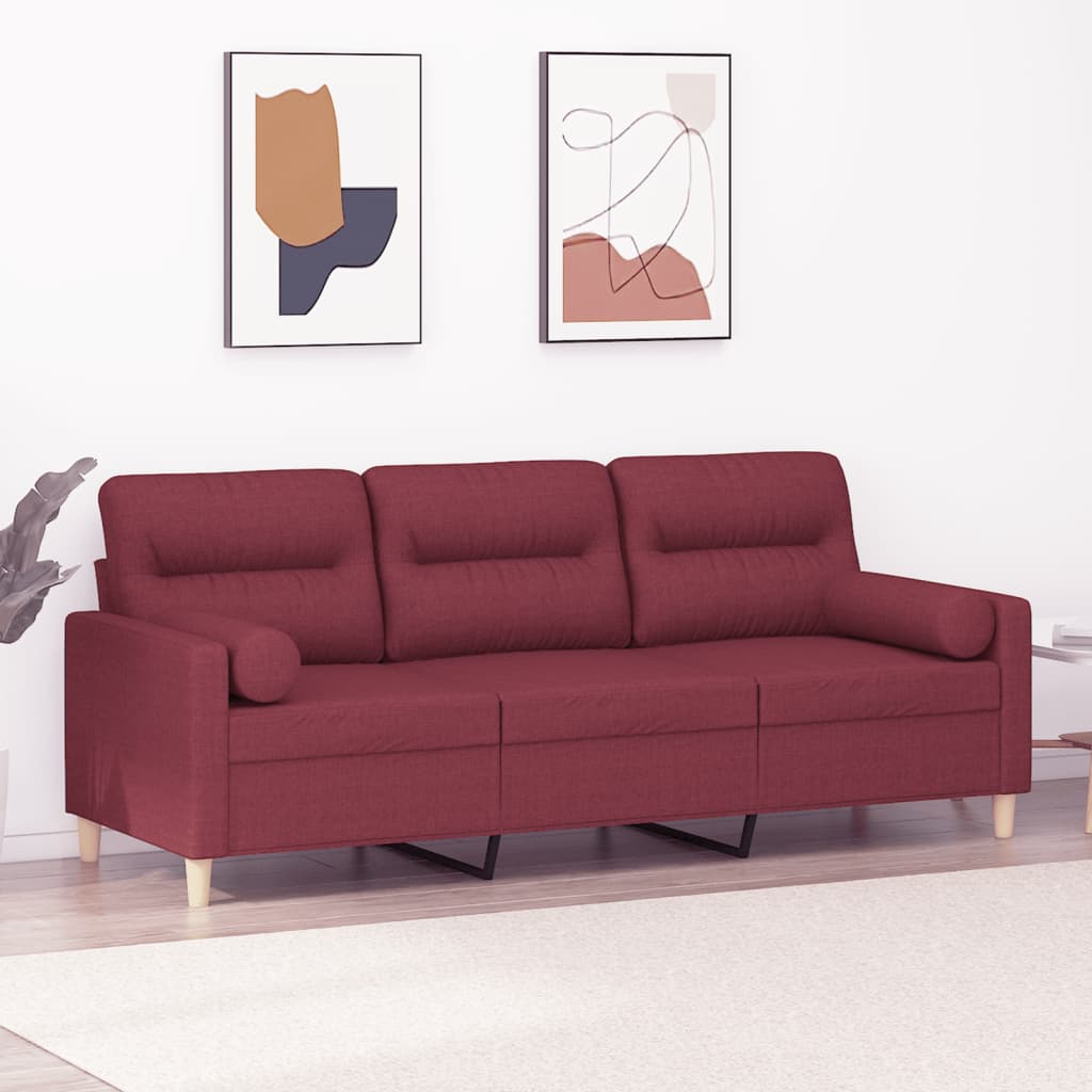 Sofá 3 lug. + almofadas decorativas 180cm tecido vermelho tinto