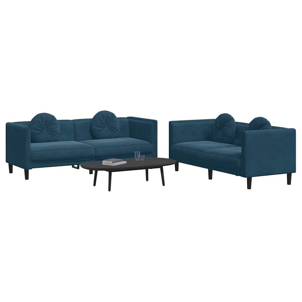 2 Pcs conjunto de sofás com almofadas veludo azul