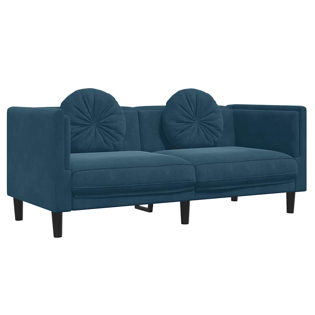 2 Pcs conjunto de sofás com almofadas veludo azul