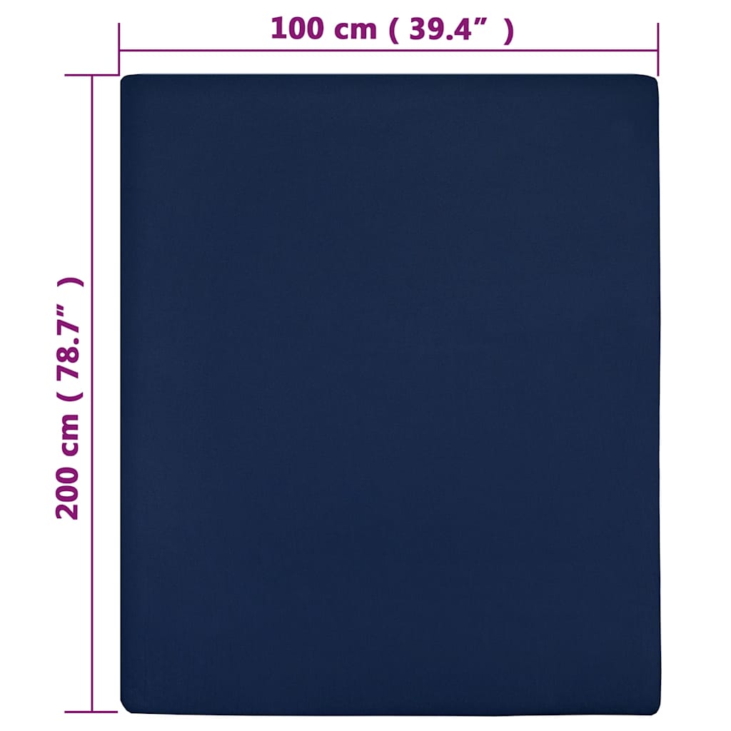 Lençóis ajustáveis 2 pcs 100x200 cm algodão jersey azul marinho