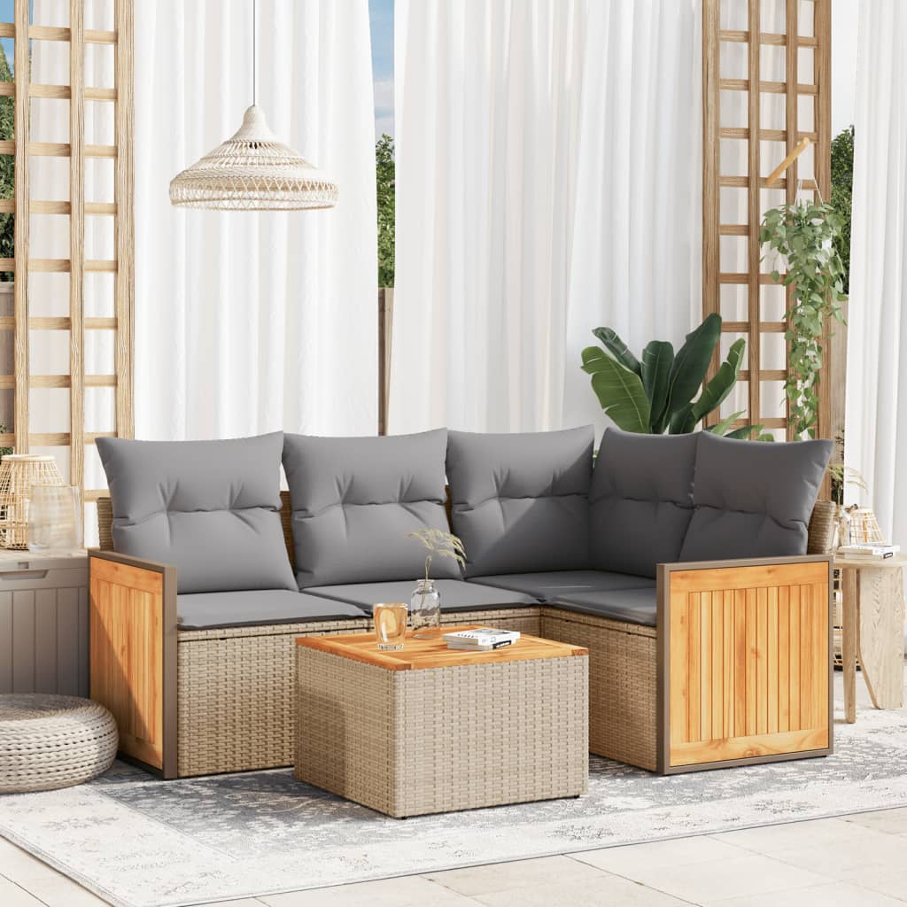 5 Pcs conjunto de sofás p/ jardim com almofadões vime PE bege