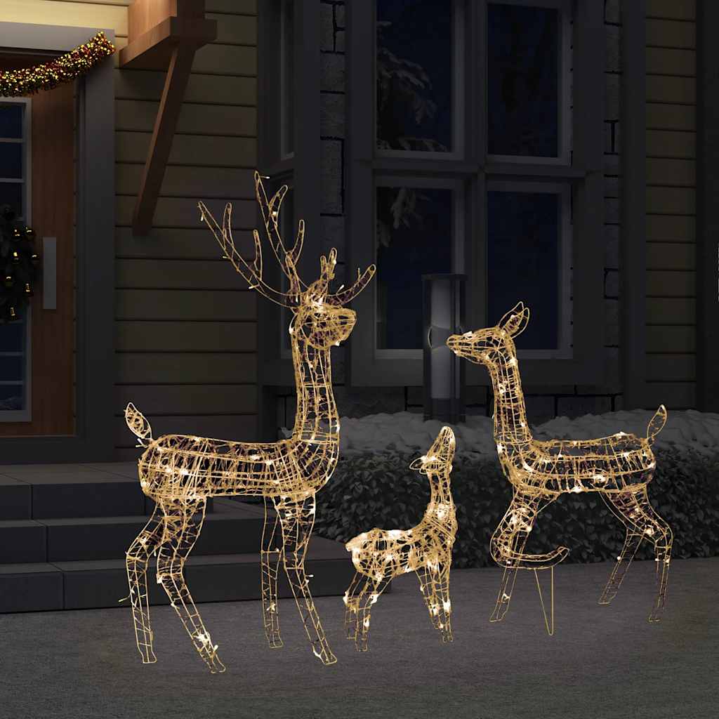 Família de renas decorativa 300 leds acrílico branco quente