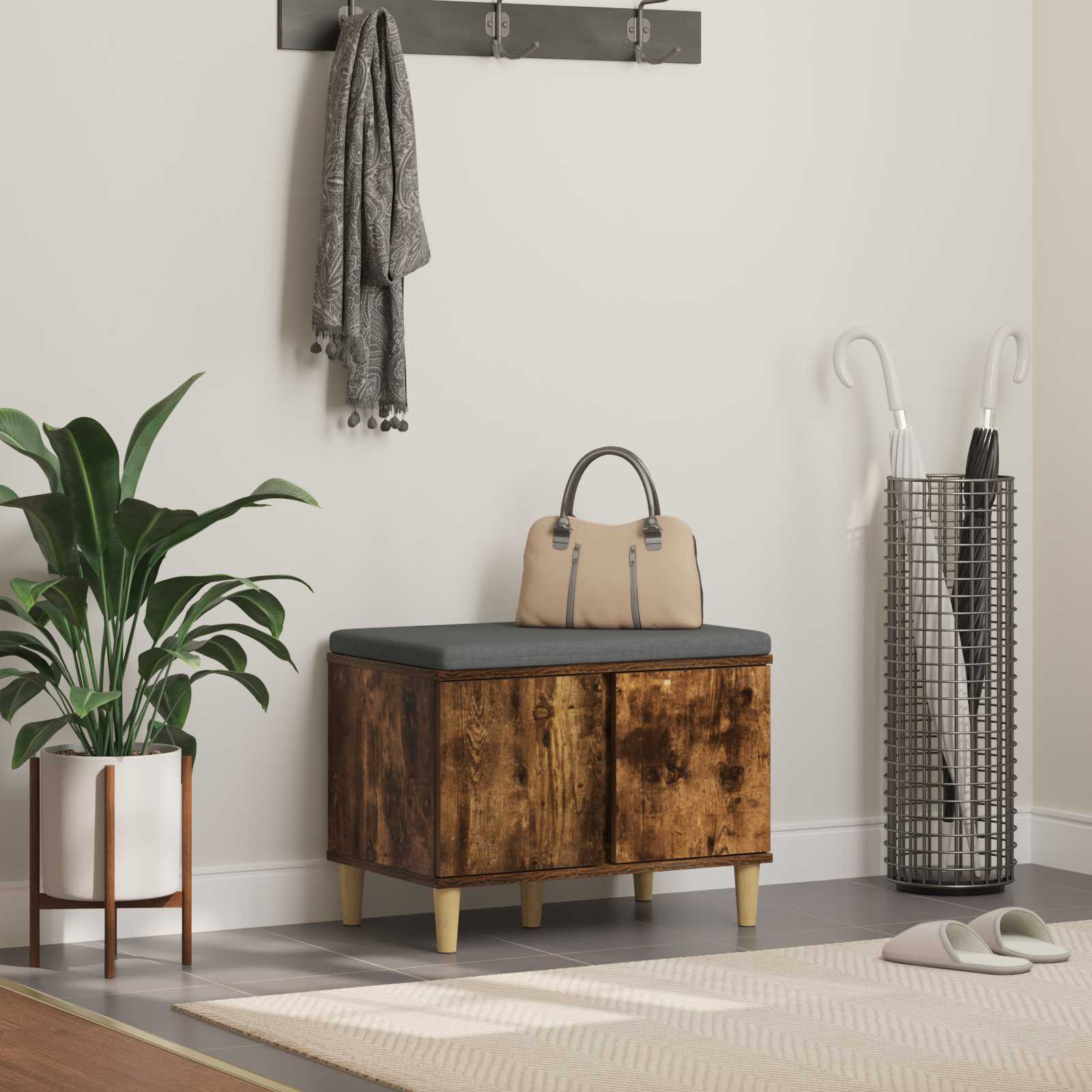 Banco de hall com almofada carvalho fumado 60 x 38 x 46 cm