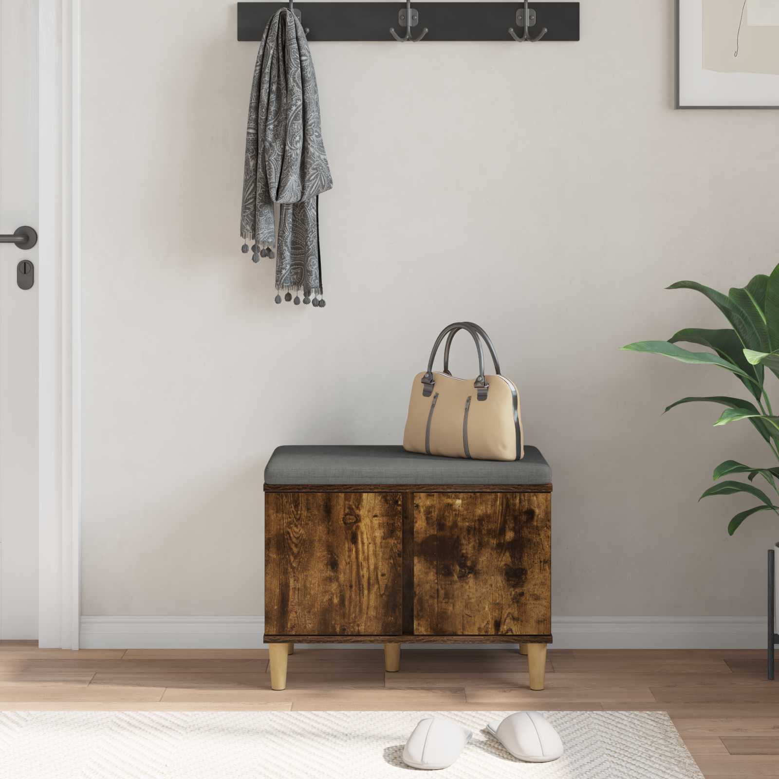 Banco de hall com almofada carvalho fumado 60 x 38 x 46 cm