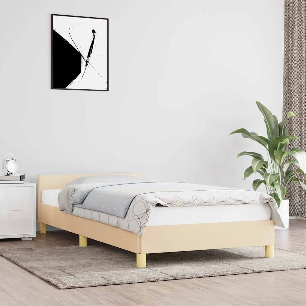 Estrutura de cama sem colchão 100x200 cm tecido cor creme