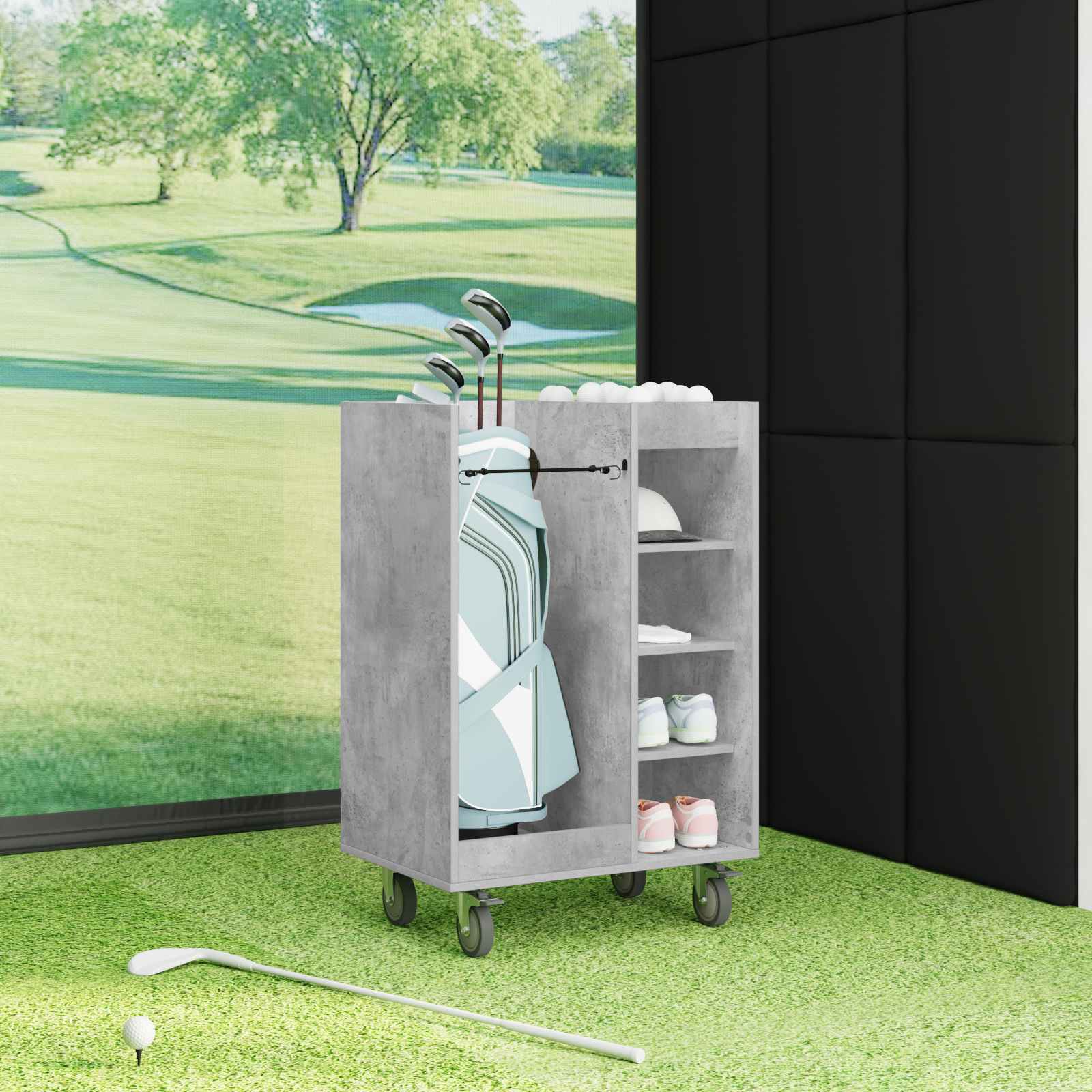 Armário de golfe com roda liso cinzento 65 x 45 x 98 cm