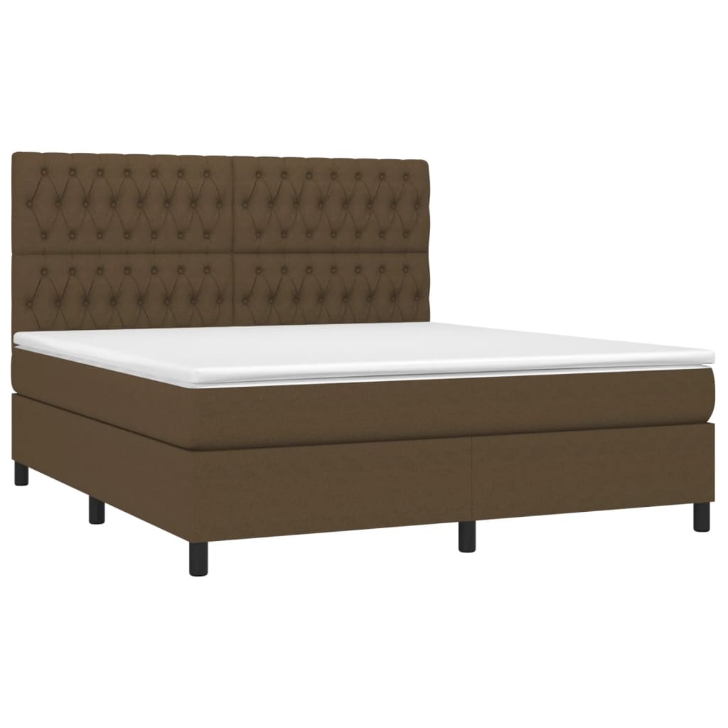 Cama box spring c/ colchão/LED 180x200cm tecido castanho-escuro