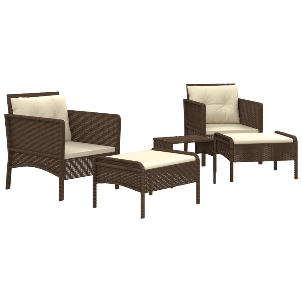 5 Pcs conjunto lounge jardim c/ almofadões vime PE castanho