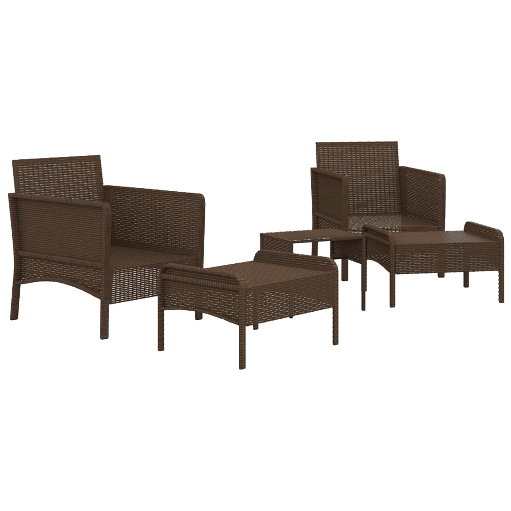 5 Pcs conjunto lounge jardim c/ almofadões vime PE castanho