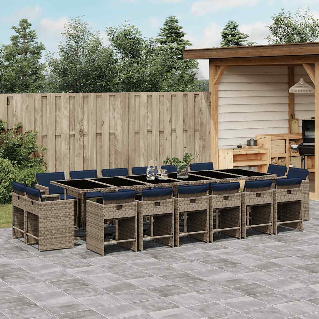Conjunto de jantar para jardim com 17 peças e almofadas, em rattan sintético cinza