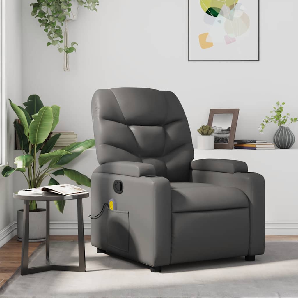 Poltrona de massagens reclinável couro artificial cinzento