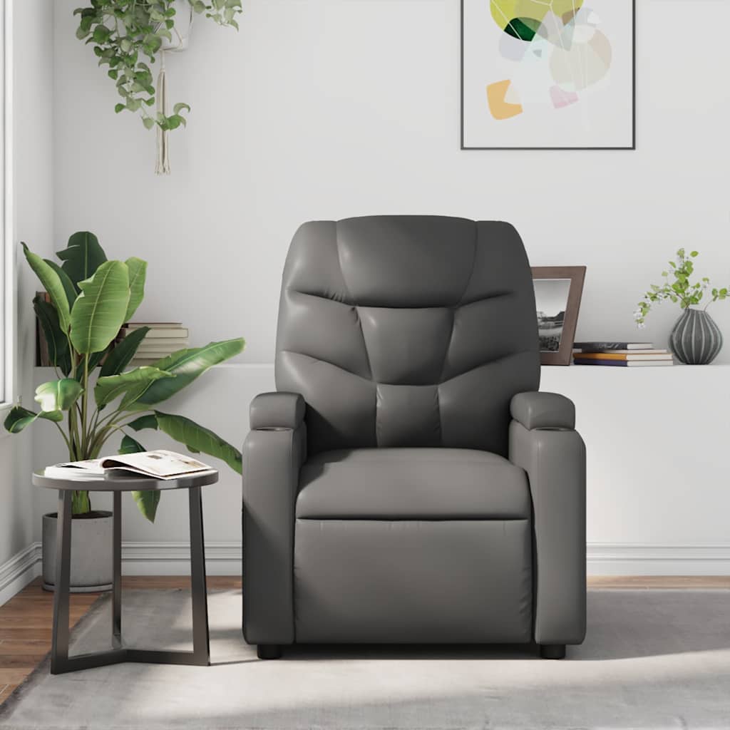 Poltrona de massagens reclinável couro artificial cinzento