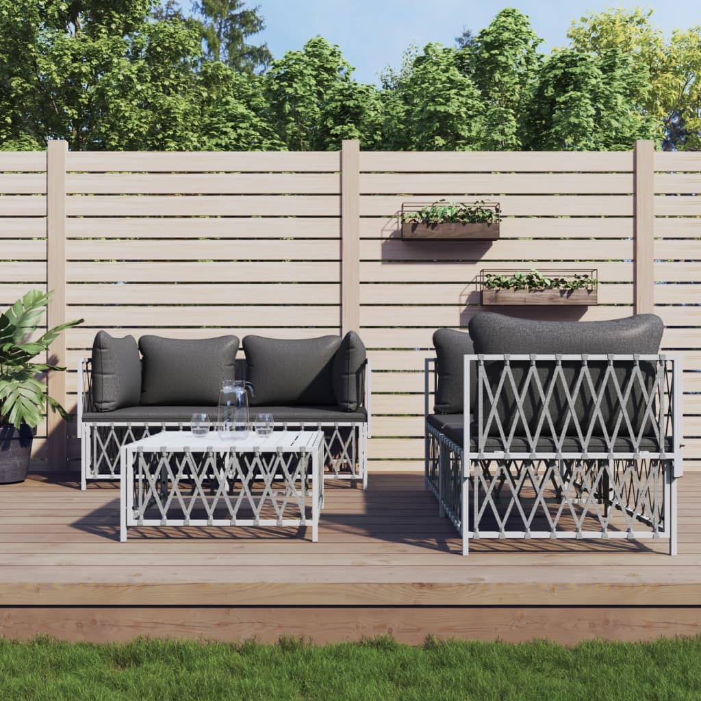 5 Pcs conjunto lounge de jardim com almofadões aço branco