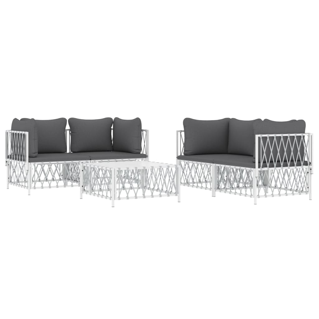 5 Pcs conjunto lounge de jardim com almofadões aço branco