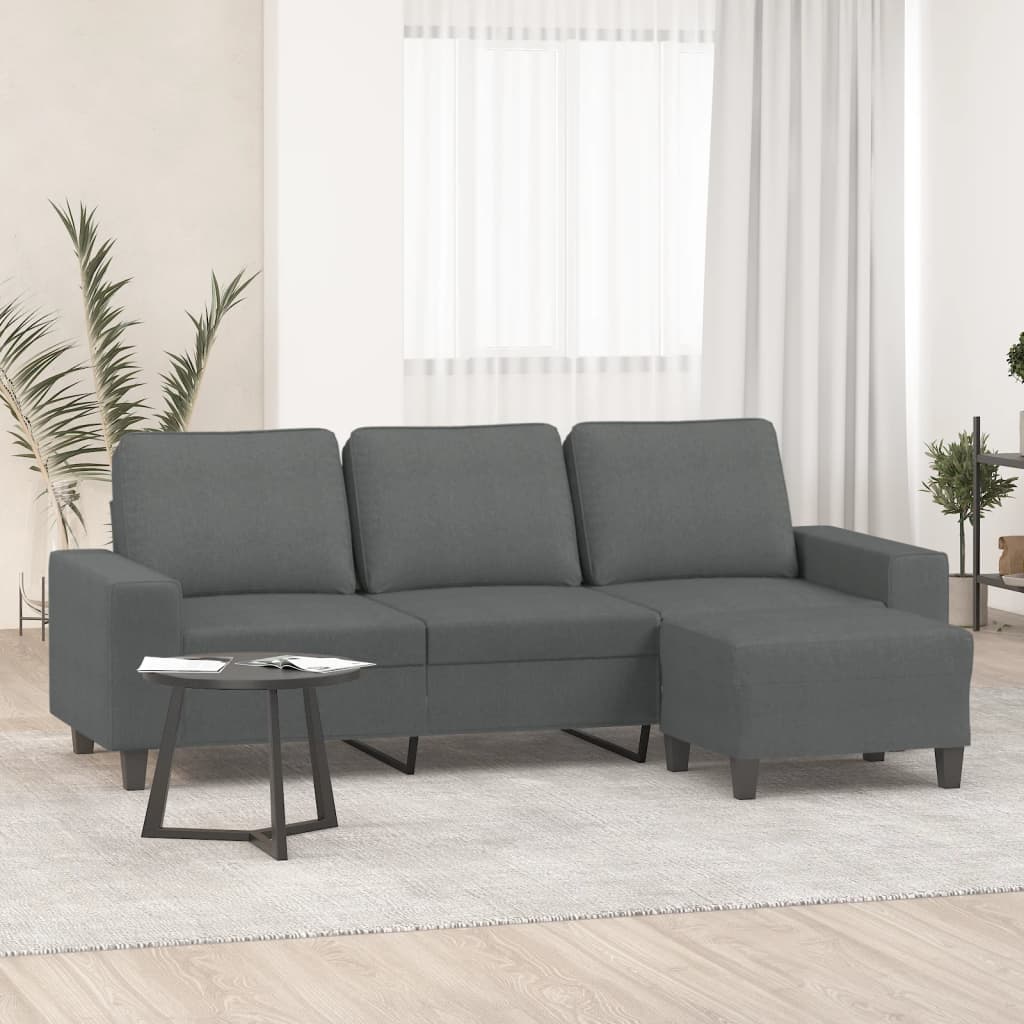 Sofá de 3 lugares com apoio de pés 180 cm tecido cinza-escuro