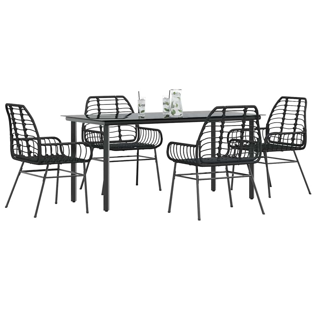 Conjunto de jantar jardim 5 peças vidro vime PE preto
