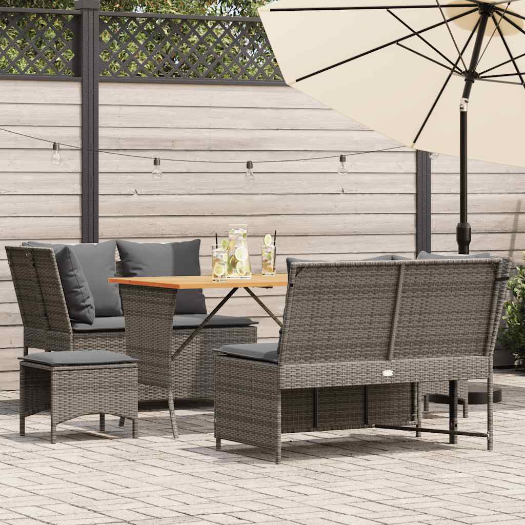 5 Pcs conjunto sofás de jardim c/ almofadões vime PE cinzento
