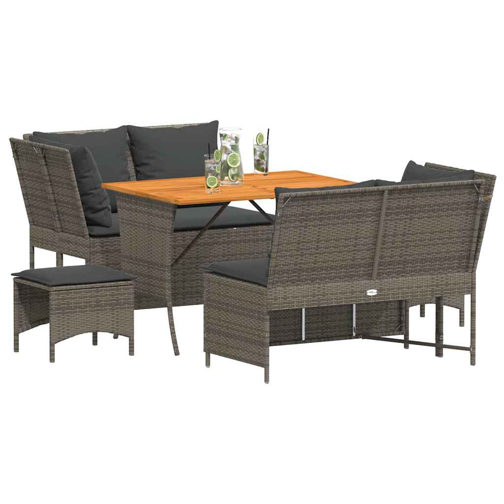 5 Pcs conjunto sofás de jardim c/ almofadões vime PE cinzento