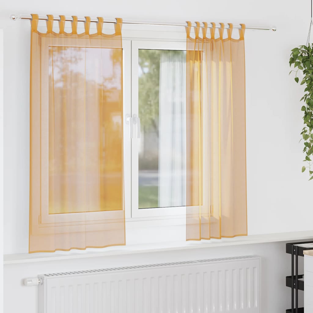 Cortinas de voile com laços 2 pcs laranja 140x140 cm