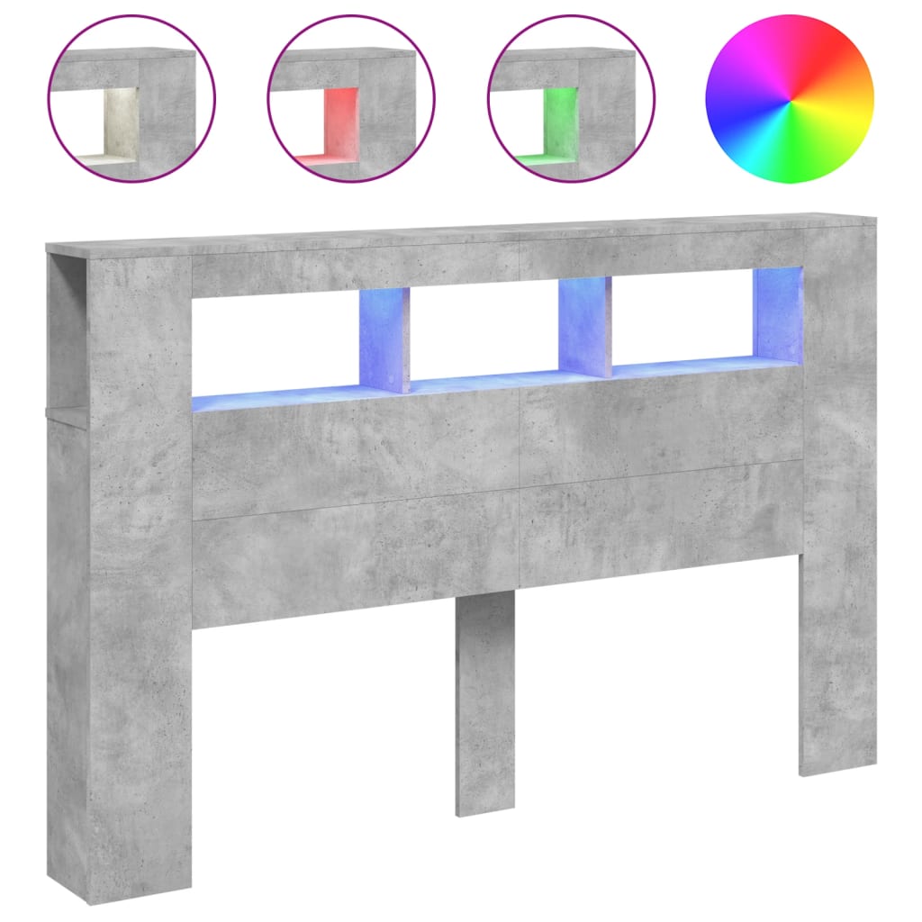 Cabeceira c/ leds 160x18,5x103,5 cm cinzento-cimento