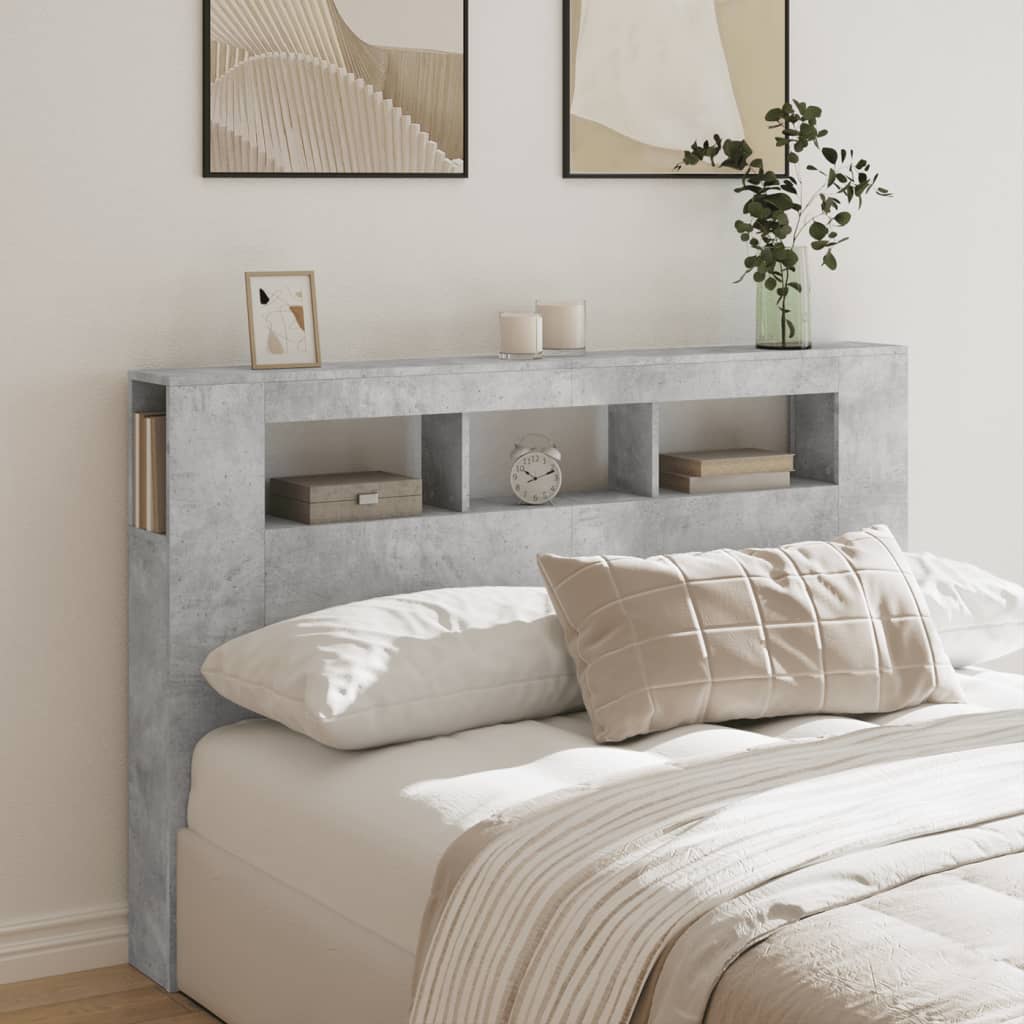 Cabeceira c/ leds 160x18,5x103,5 cm cinzento-cimento