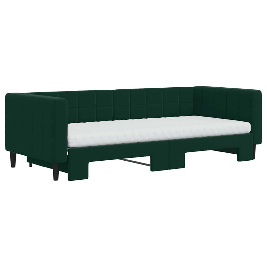 Sofá-cama c/ gavetão e colchões 90x200cm veludo verde-escuro