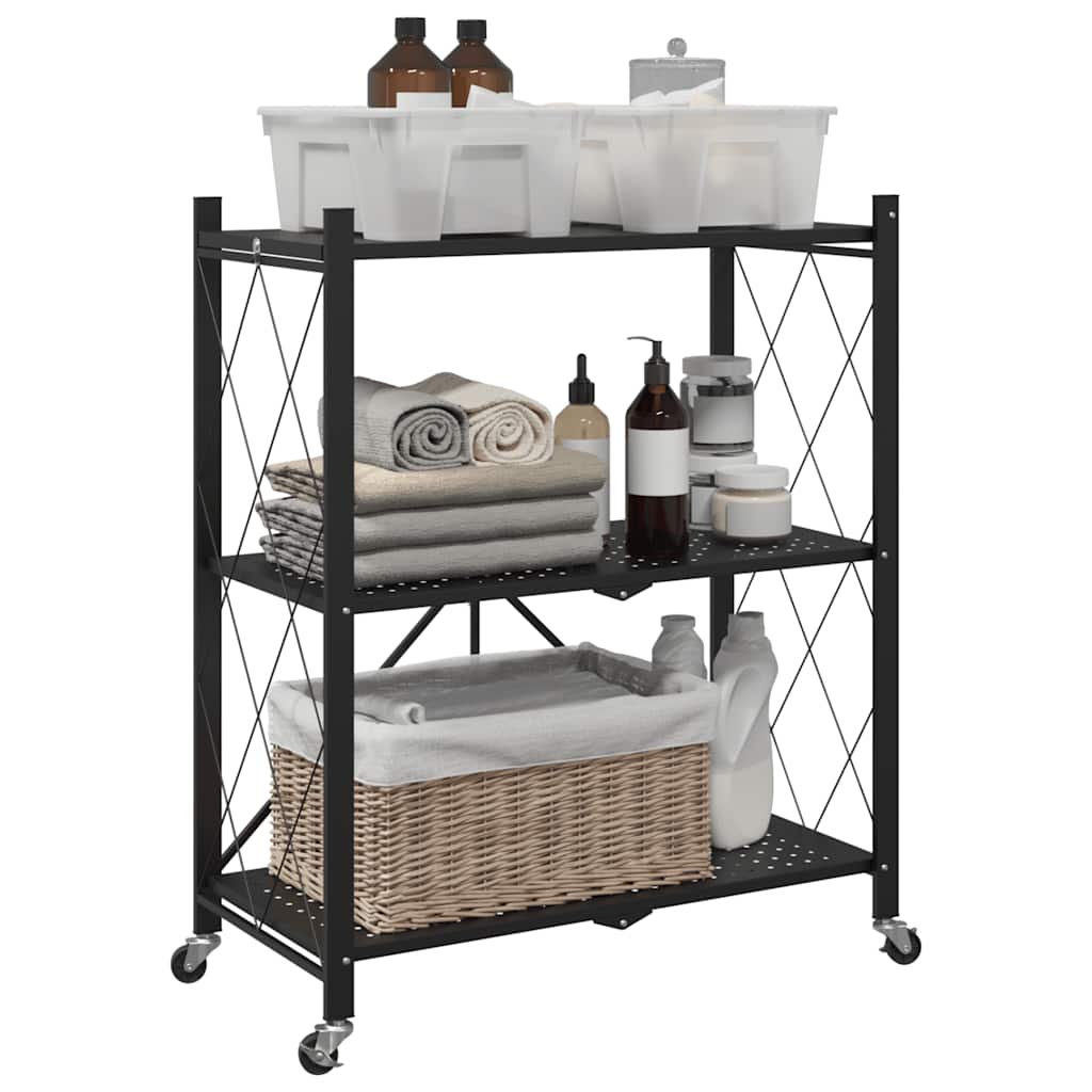 Prateleira de armazenamento com rodas preta 71x34x88 cm aço