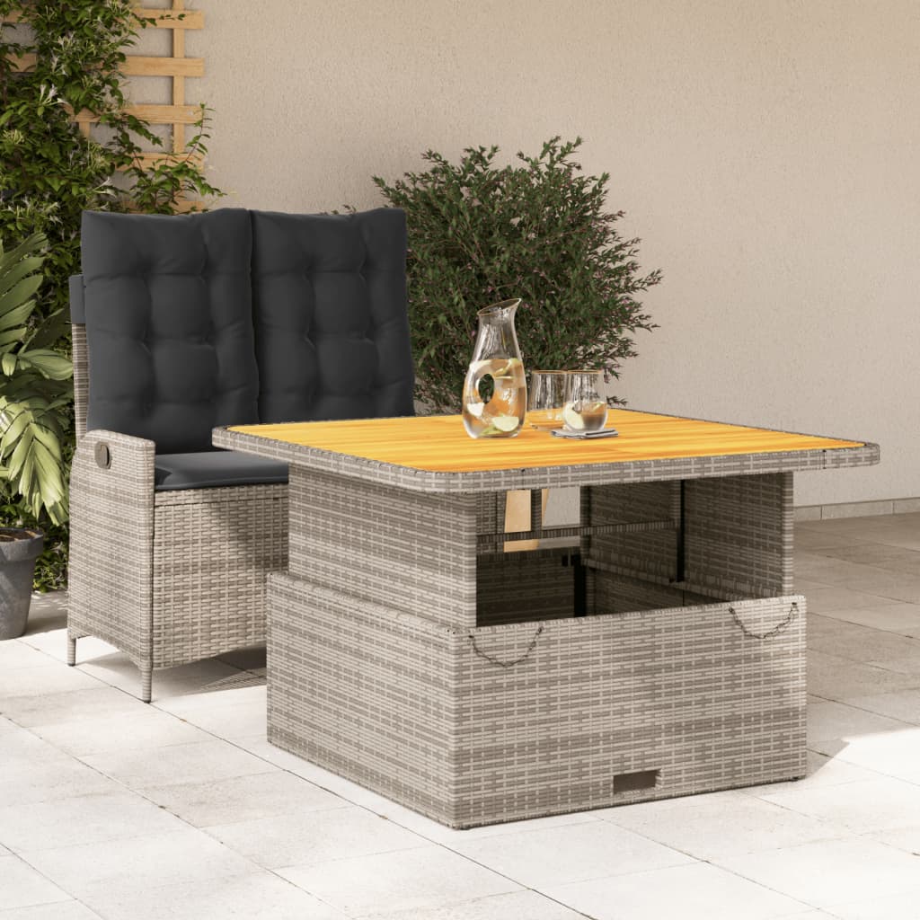 2 Pcs conjunto de jantar p/ jardim c/ almofadões vime PE cinza
