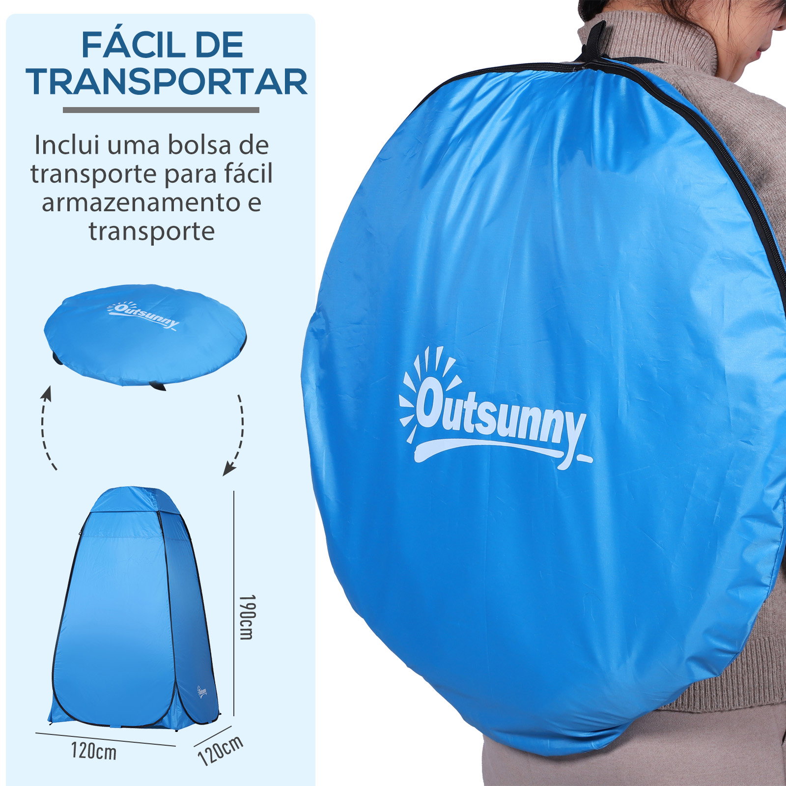 Tenda de acampamento multifuncional leve dobrável e estável à prova d'água com sistema pop-up 120x120x190 cm azul