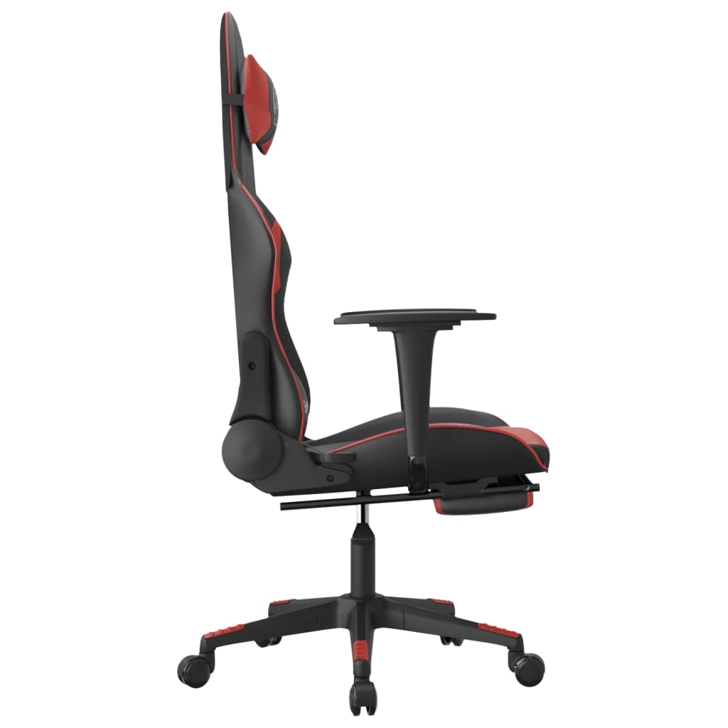 Cadeira gaming +apoio pés couro artificial preto/vermelho tinto