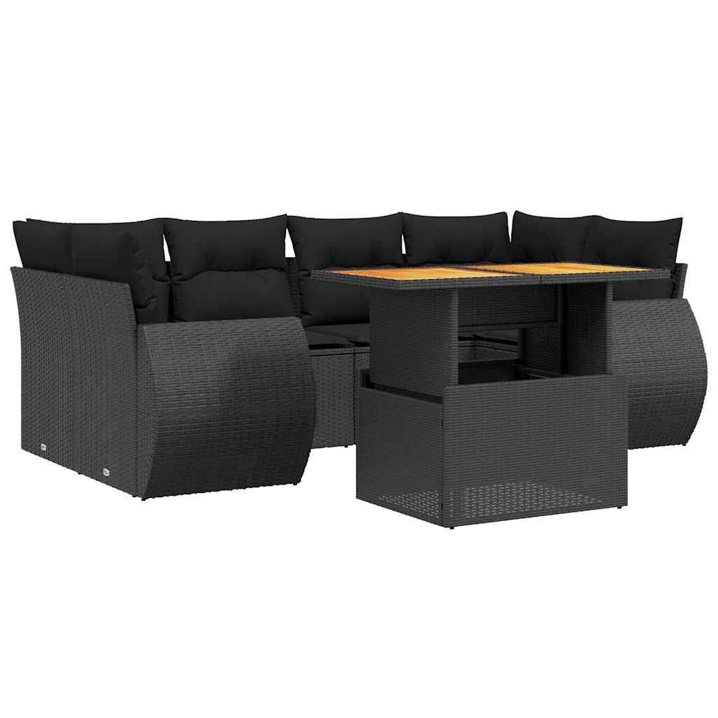 7 Pcs conjunto de sofás p/ jardim c/ almofadões vime PE preto