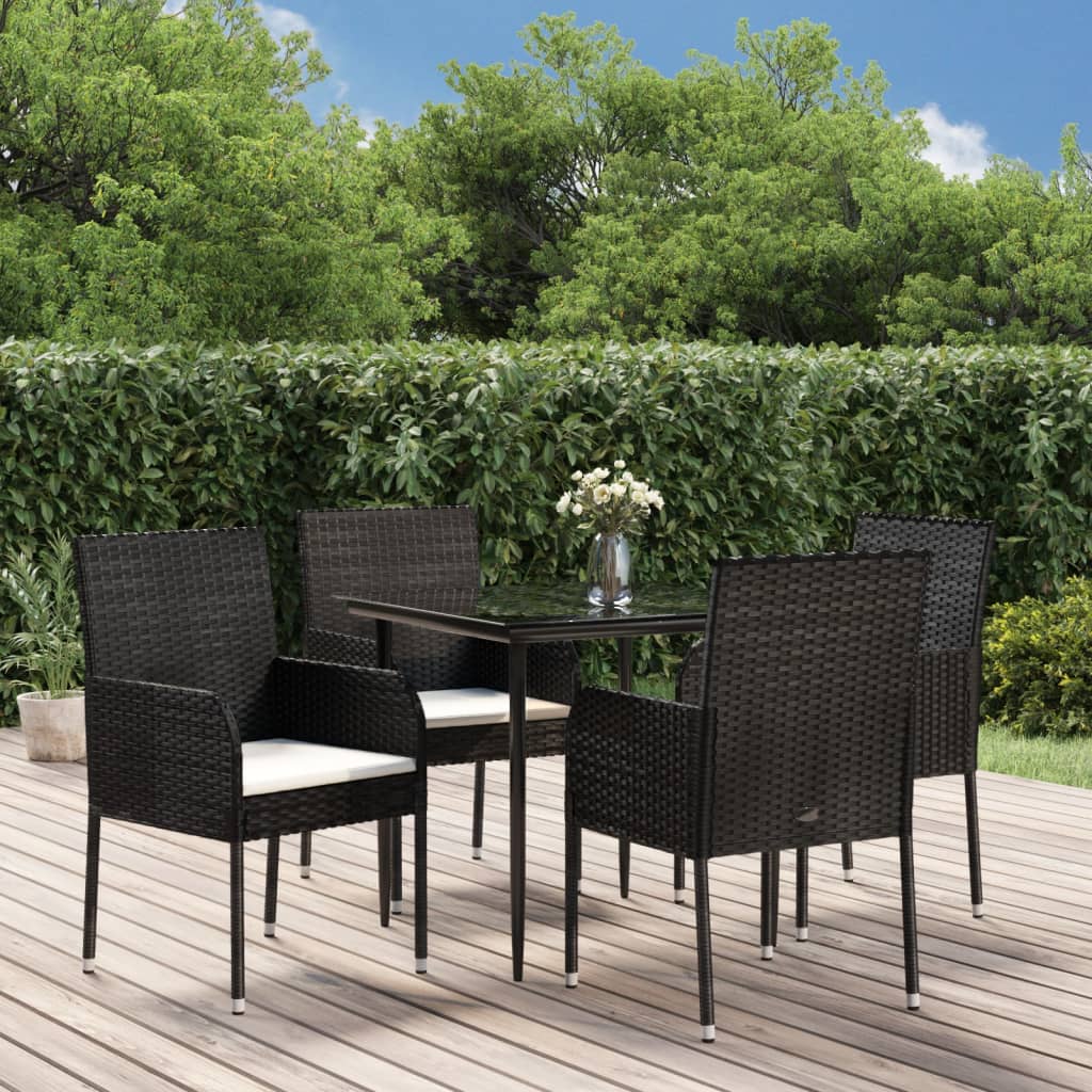 5 Pcs conjunto de jantar p/ jardim c/ almofadões vime PE preto