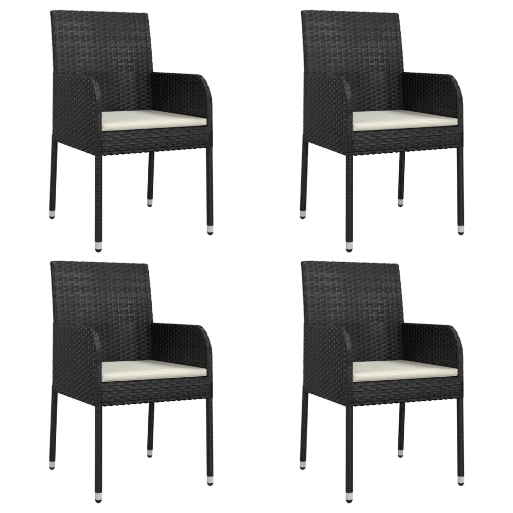5 Pcs conjunto de jantar p/ jardim c/ almofadões vime PE preto