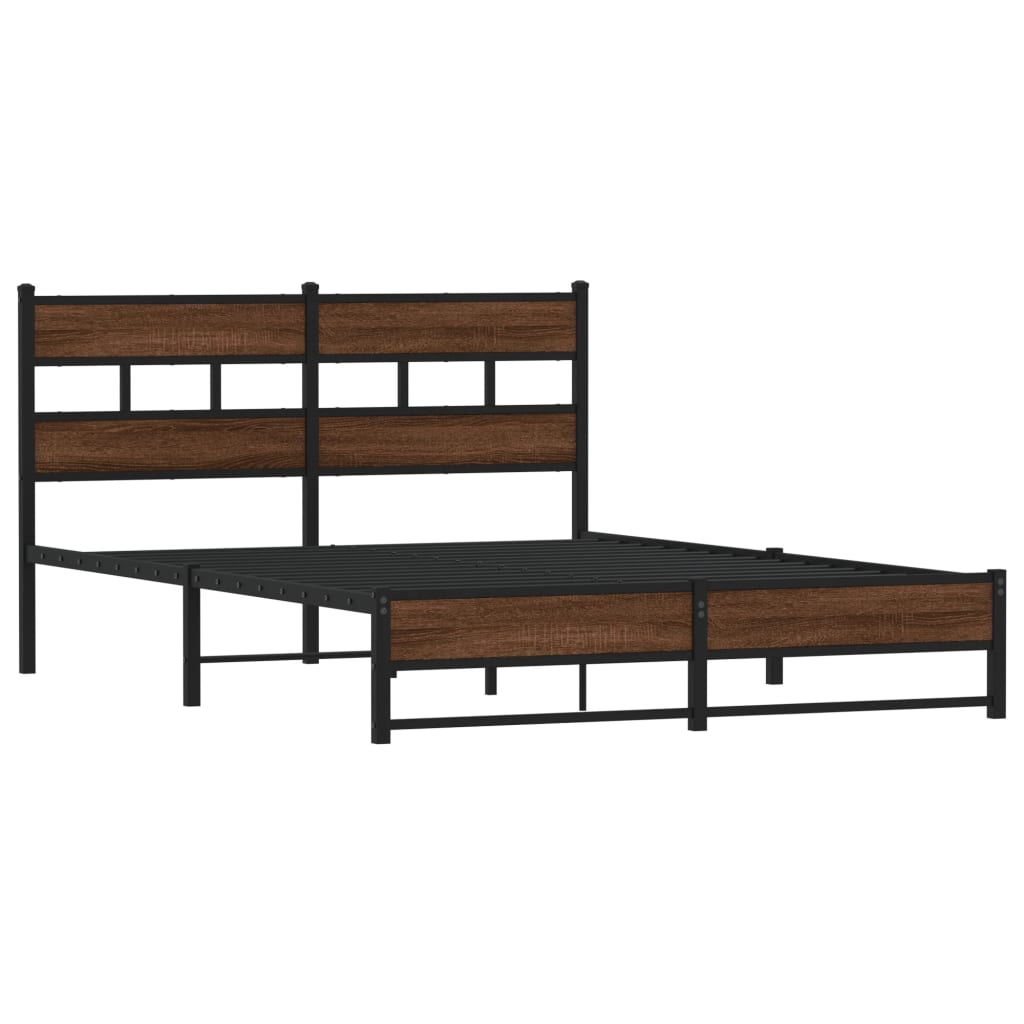 Estrutura de cama sem colchão 135x190cm metal carvalho castanho