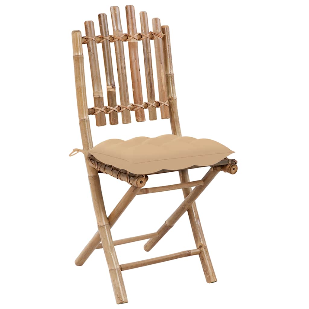 Cadeiras de jardim dobráveis c/ almofadões 2 pcs bambu