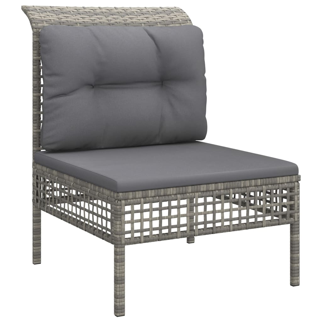 5 Pcs conjunto lounge de jardim c/ almofadões vime PE cinzento