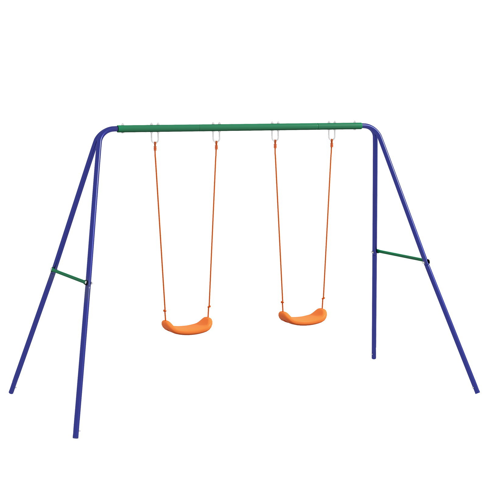 Conjunto de baloiço para crianças com 2 assentos resistente aos raios UV e suporte de metal 269x160x180 cm multicor